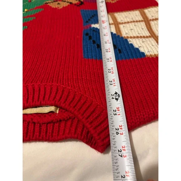 Vintage Cottagecore Red Christmas Snowman Tree Sweater Women 14/16 Cardigan - Picture 12 of 13